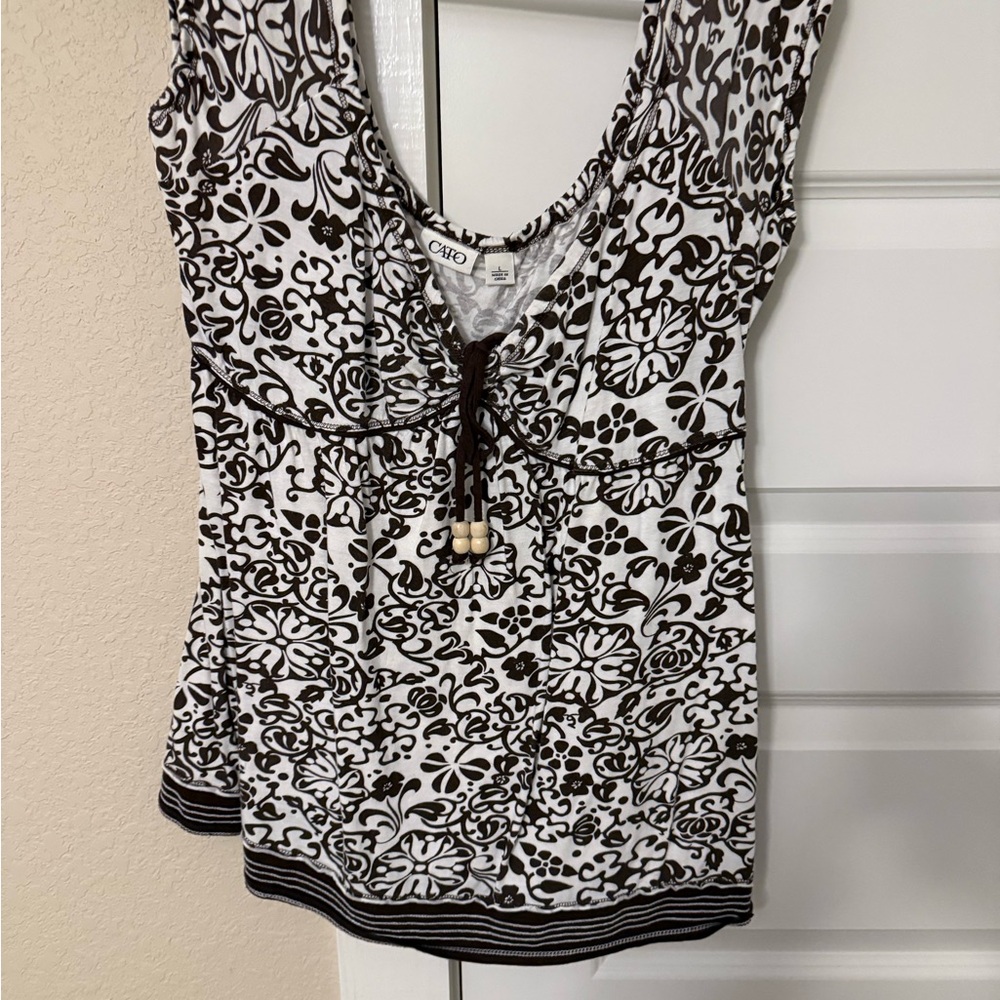 Cato Black and White Fitted Tie Front Tank Top